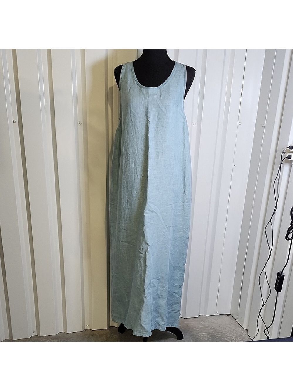 Maurizio Womens Light Blue Linen and Leather Maxi Dress Size Large Racerback - Picture 1 of 9